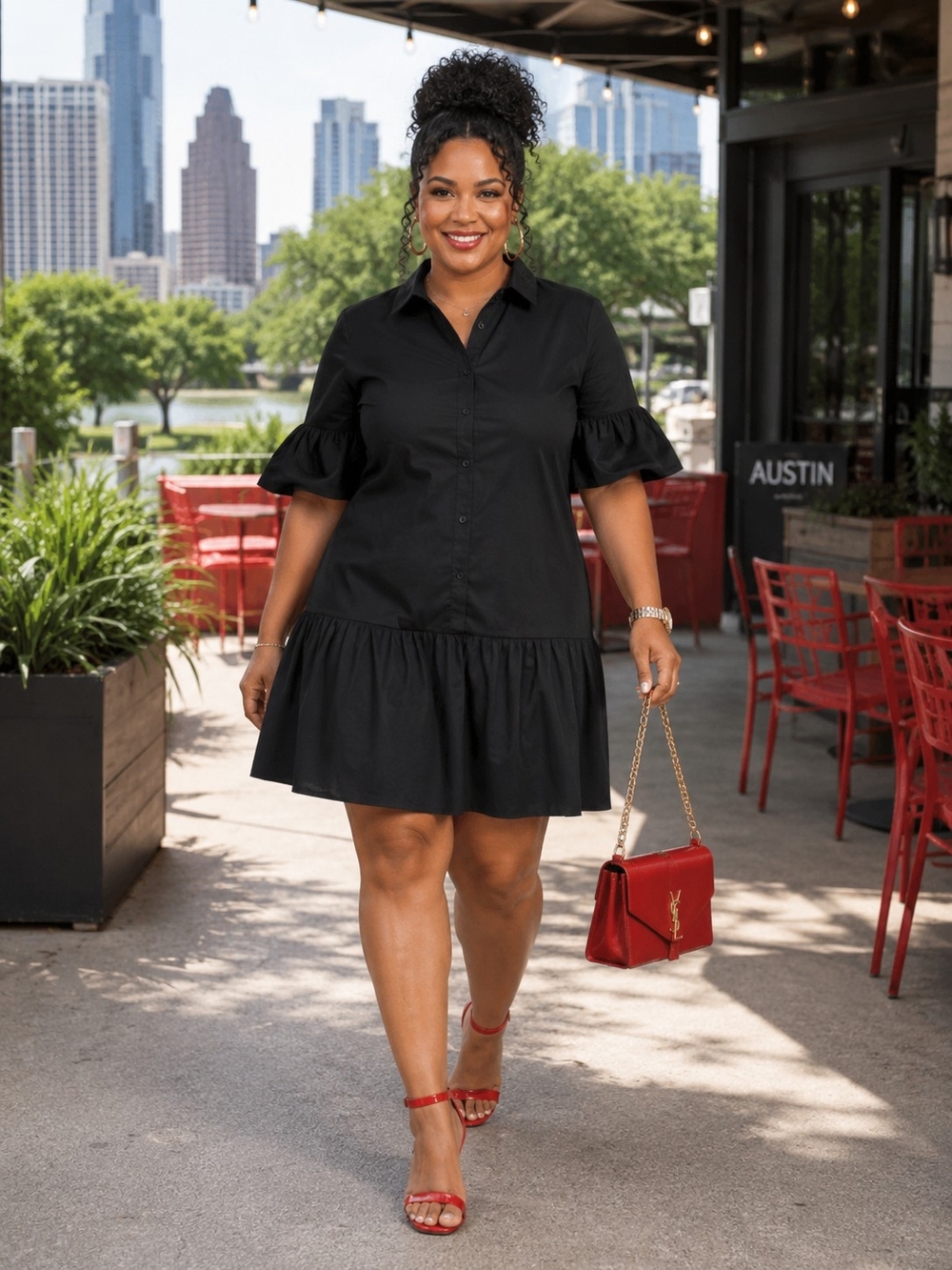 NWT Black Poplin Mini Shirtdress Plus Size XXL Chic Button Front